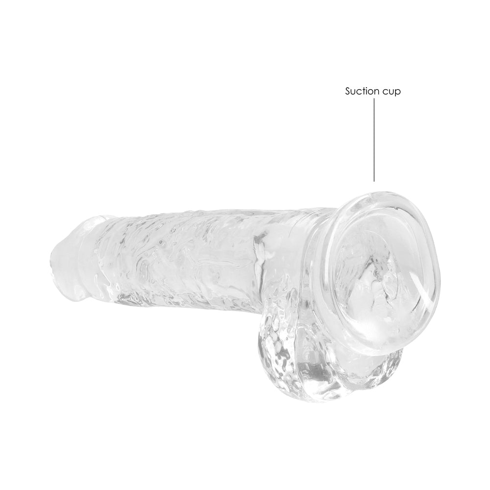 RealRock Crystal Clear Realistic 8 in. Dildo With Balls and Suction Cup Clear - Fantasies Boutique