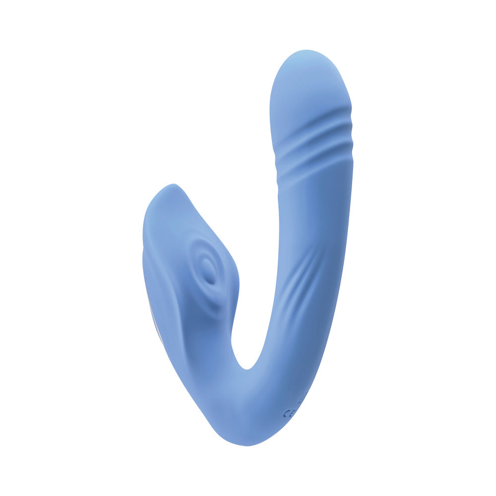 Evolved Tap & Thrust Rechargeable Thrusting Pulsing Silicone Dual Stimulator Blue - Fantasies Boutique