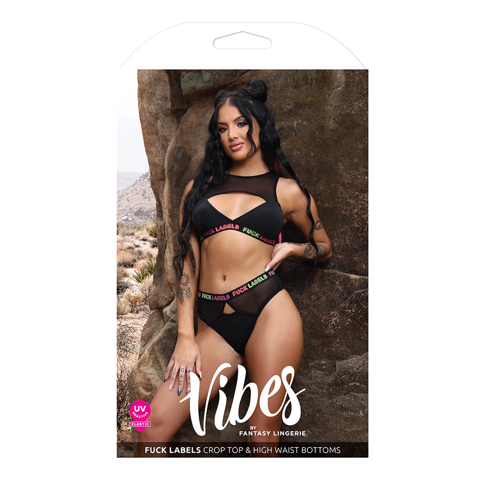 Fantasy Lingerie Vibes Fuck Labels Keyhole Top & High-Waist Bottoms Black M/L - Fantasies Boutique