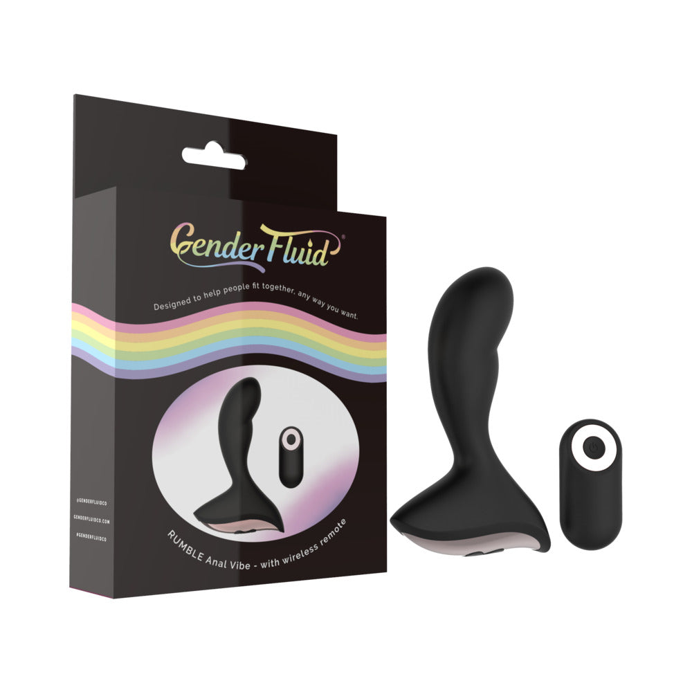Gender Fluid Rumble Rechargeable Remote-Controlled Silicone Anal Vibrator Black - Fantasies Boutique