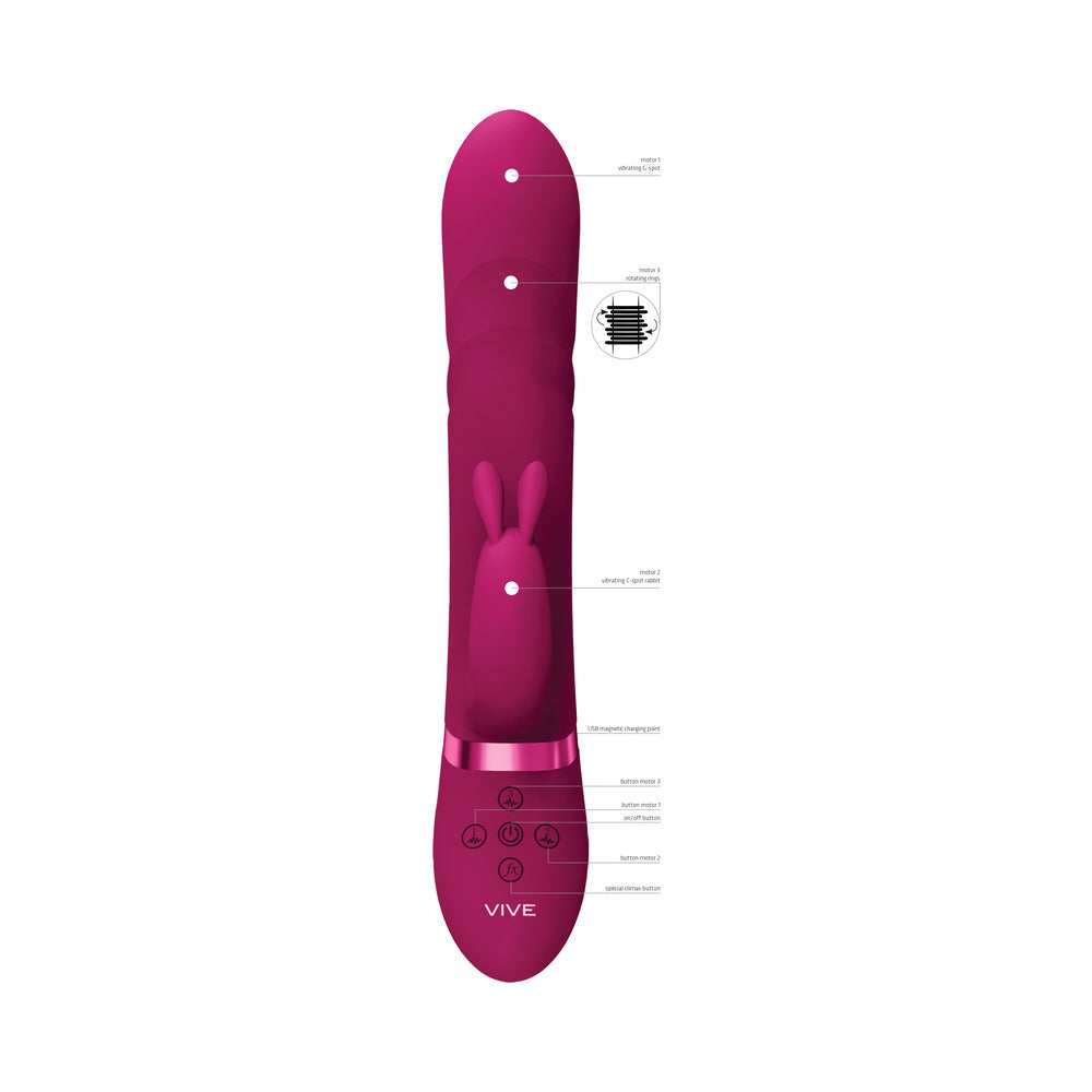VIVE NARI Rechargeable Silicone G-Spot Rabbit Vibrator with Rotating Beads Pink - Fantasies Boutique