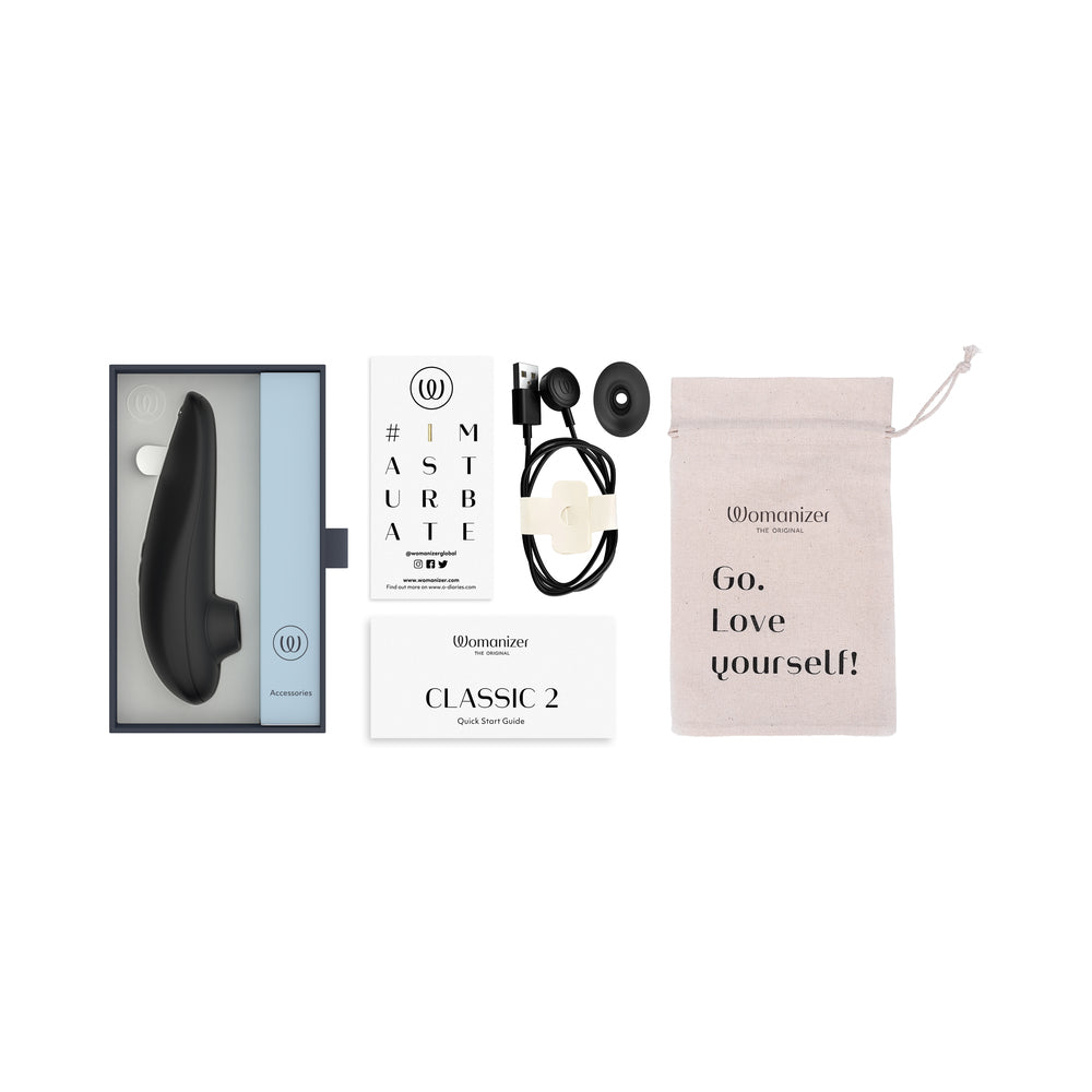 Womanizer Classic 2 Rechargeable Silicone Pleasure Air Clitoral Stimulator Black - Fantasies Boutique