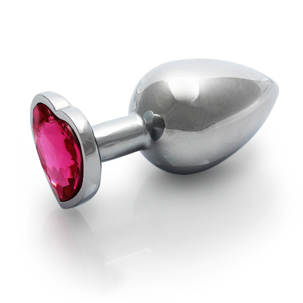 Shots Ouch! Heart Gem Butt Plug Medium Silver/Rubellite Pink - Fantasies Boutique