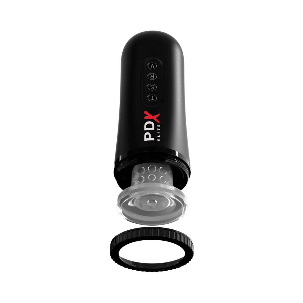 PDX Elite Moto Blower Rechargeable Thrusting Vibrating Suction Masturbator Clear/Black - Fantasies Boutique