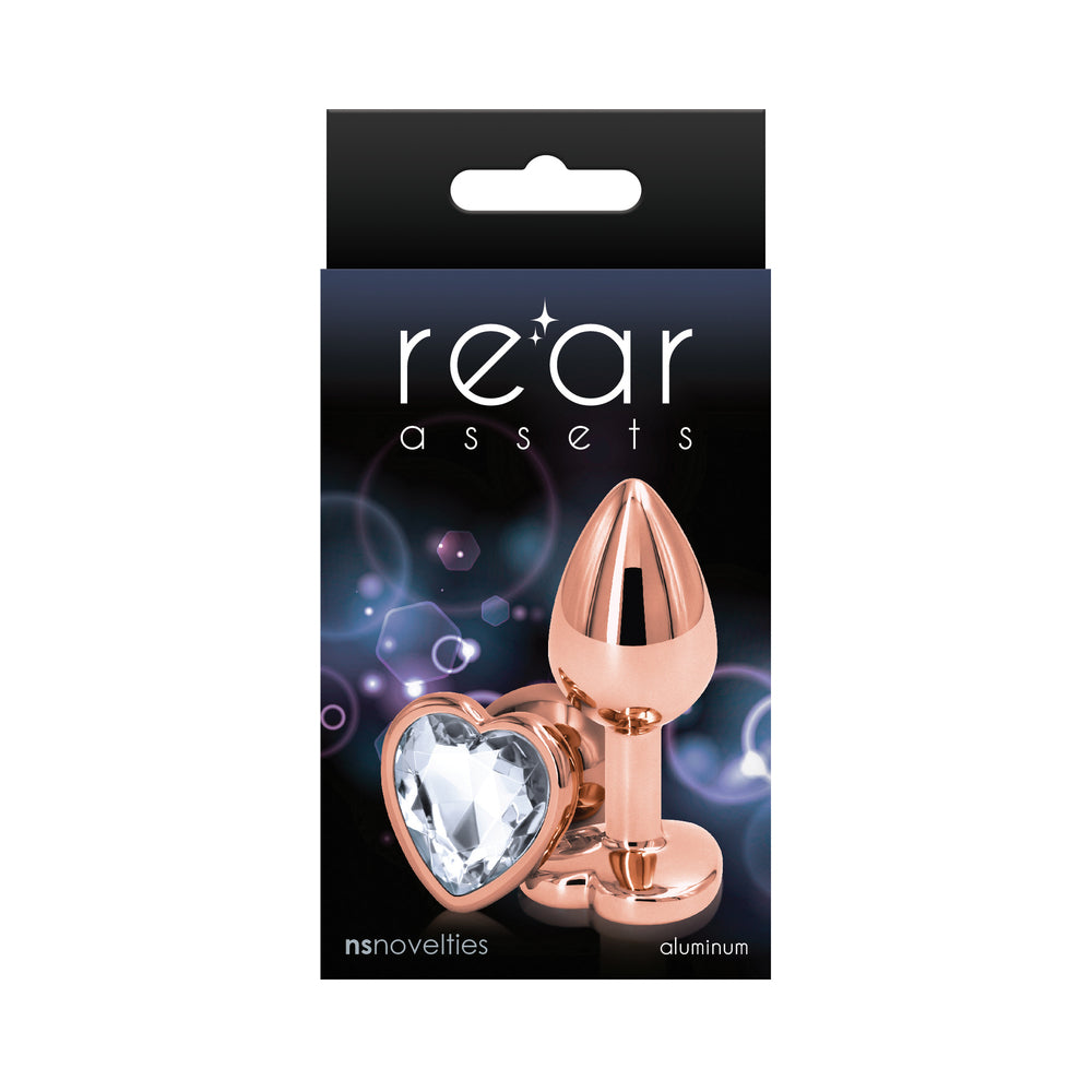 Rear Assets Rose Gold Heart Plug Small Clear - Fantasies Boutique