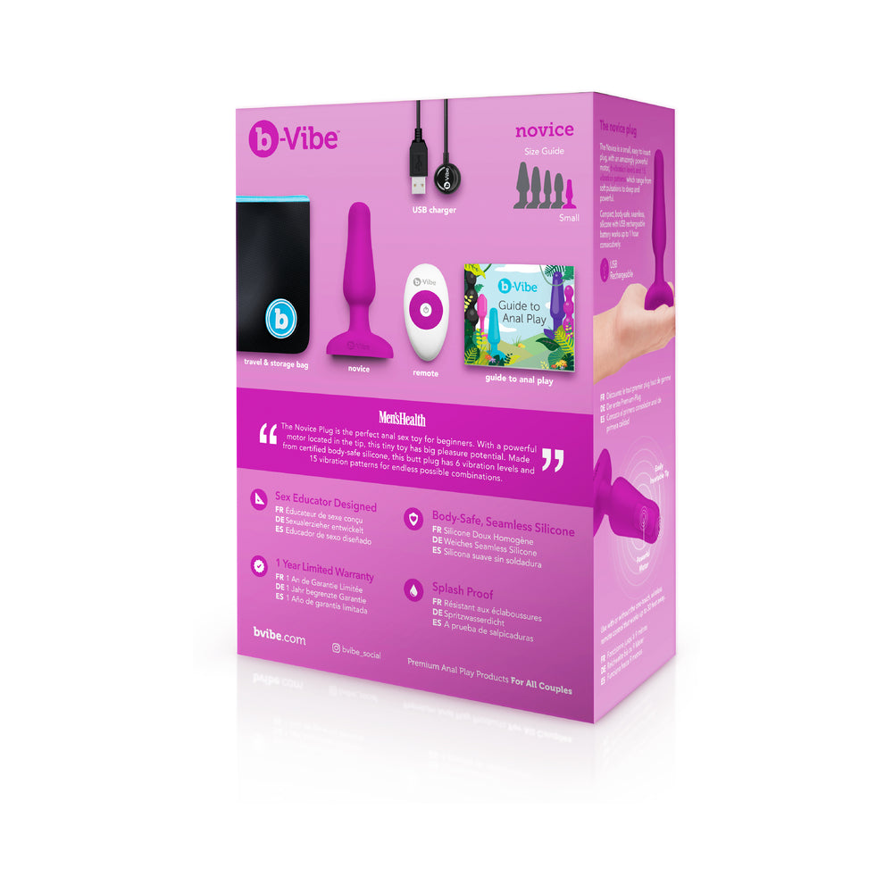b-Vibe Novice Rechargeable Remote-Controlled Vibrating Silicone Anal Plug Fuchsia - Fantasies Boutique