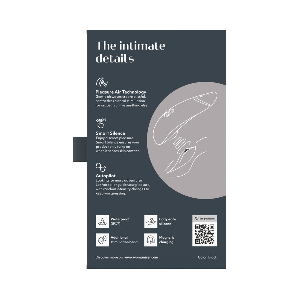 Womanizer Premium 2 Rechargeable Silicone Luxurious Pleasure Air Clitoral Stimulator Black - Fantasies Boutique