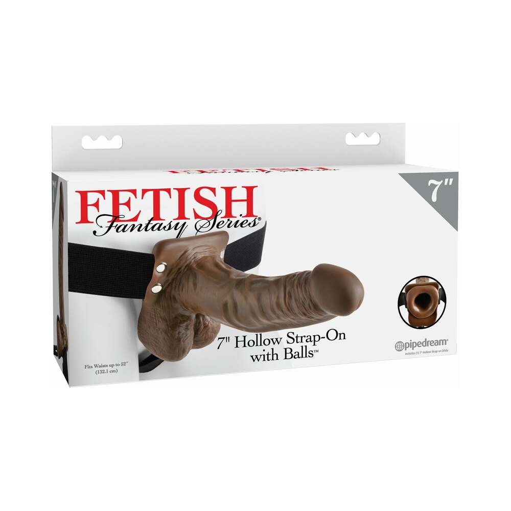 Fetish Fantasy Series 7 in. Hollow Strap-On with Balls Brown/Black - Fantasies Boutique