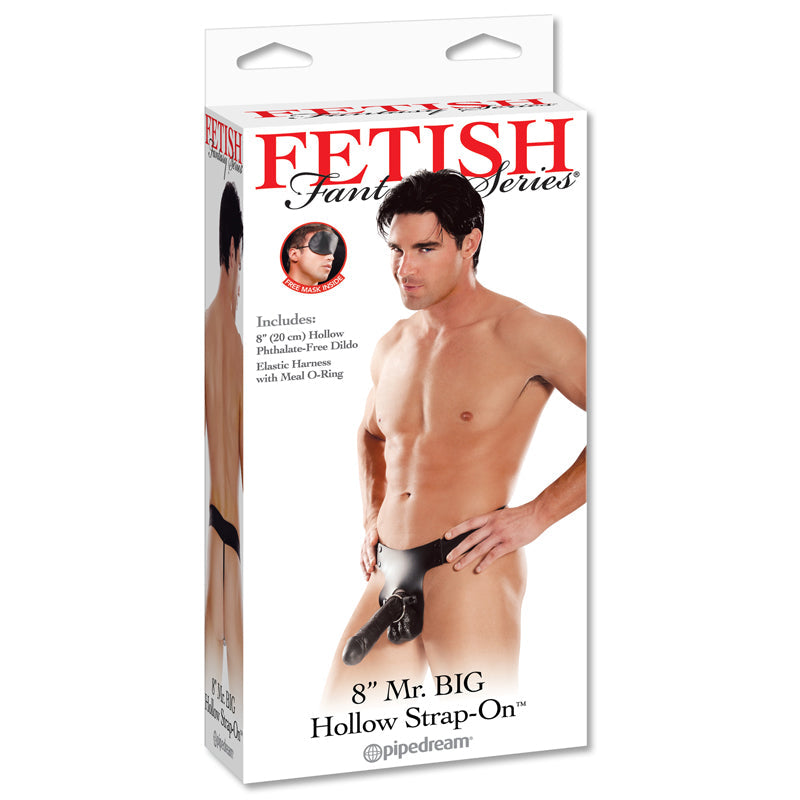 Fetish Fantasy Series Mr. Big 8 in. Hollow Strap-On With Balls Black - Fantasies Boutique
