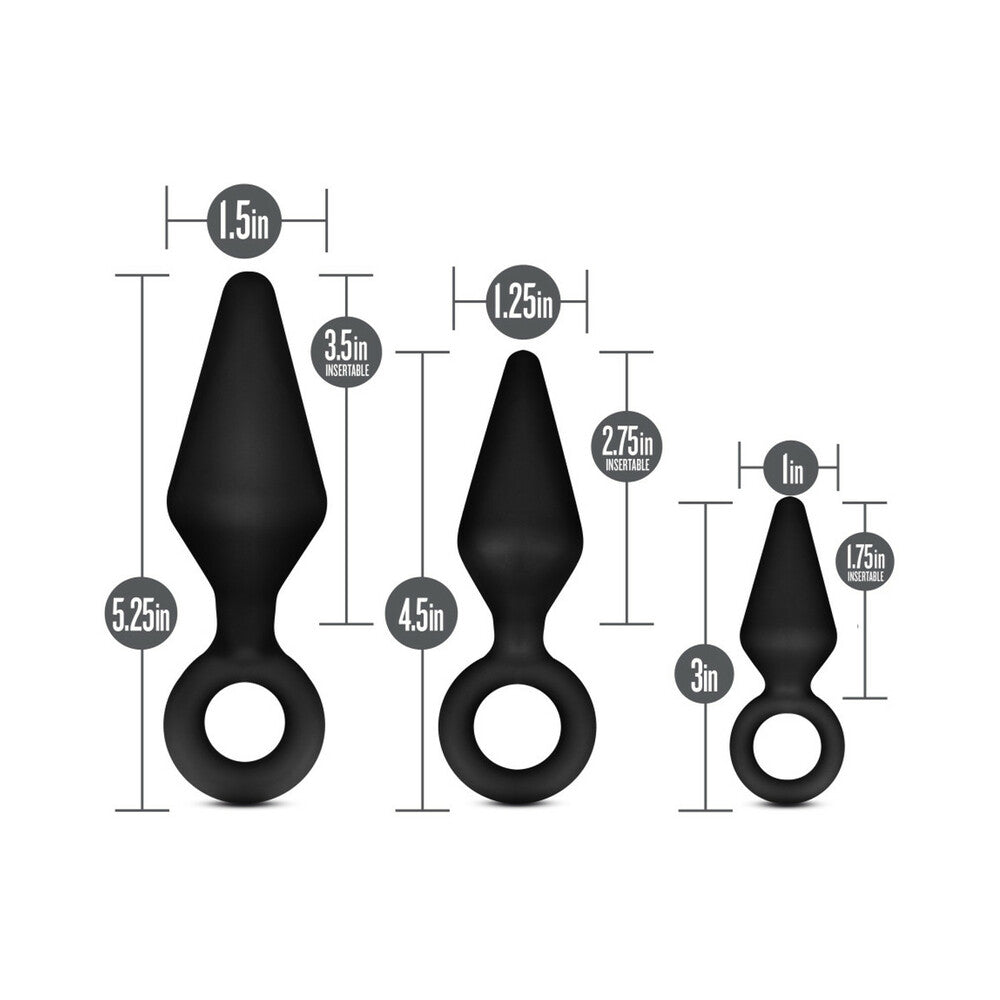 Blush Anal Adventures Platinum Silicone 3-Piece Loop Plug Kit Black - Fantasies Boutique
