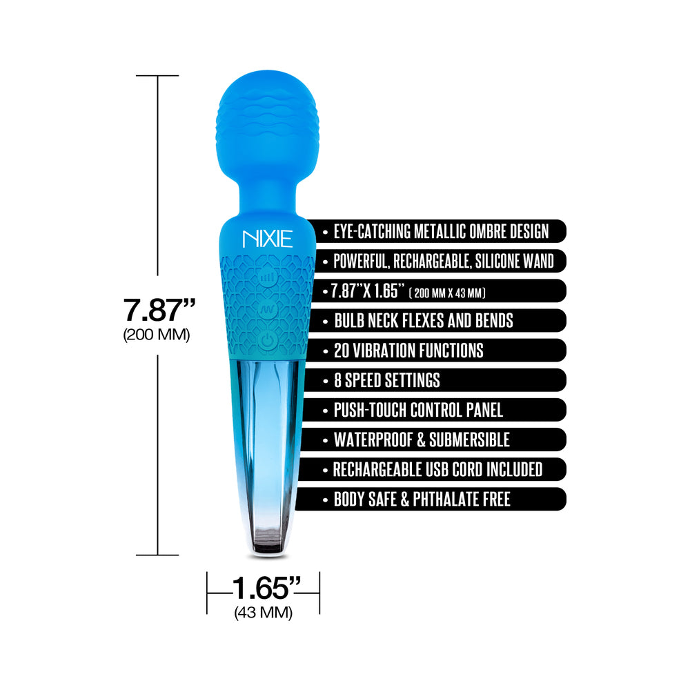 Nixie Rechargeable Wand Massager Blue Ombre Metallic - Fantasies Boutique