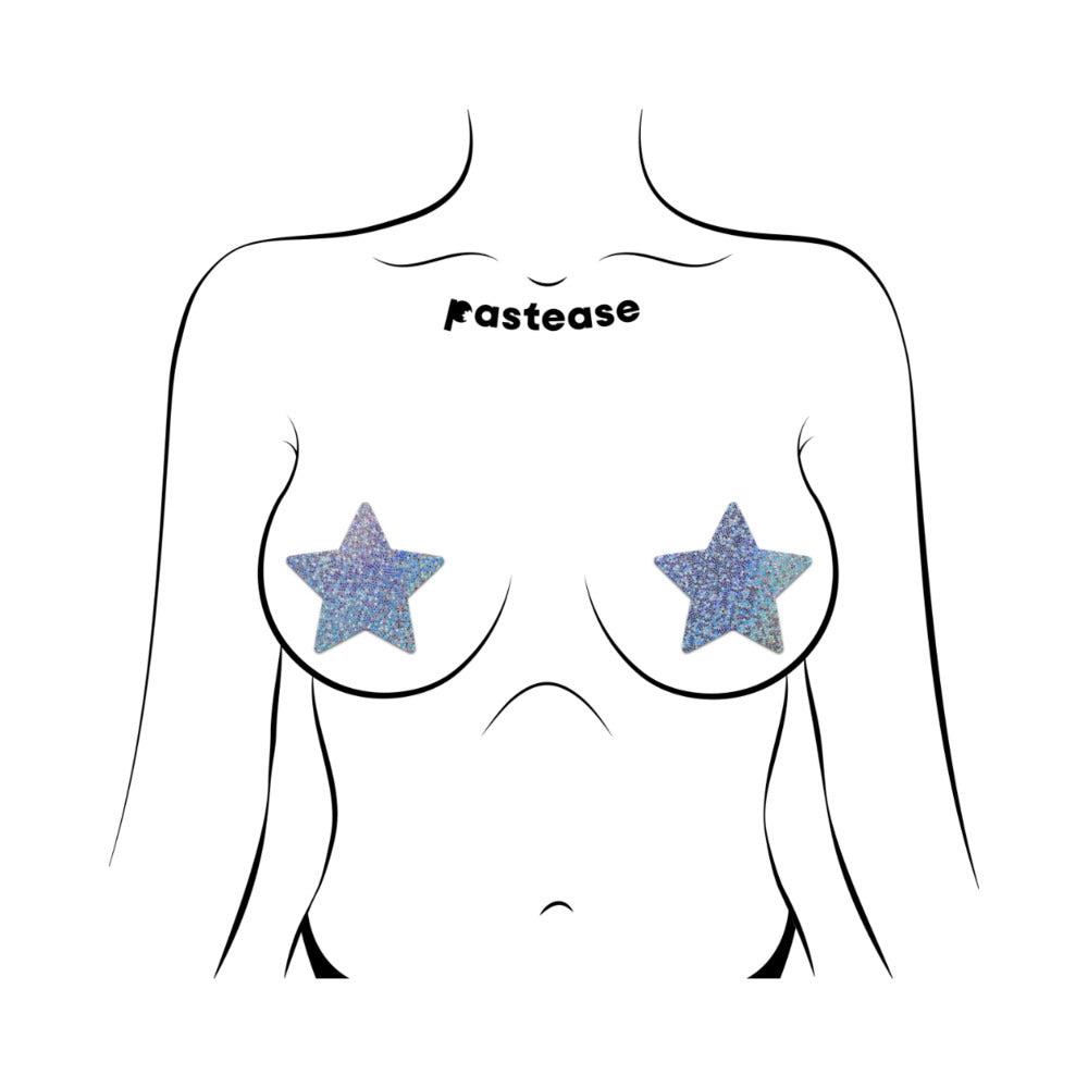 Pastease Everyday Reusable Glittering Silver Star Nipple Pasties