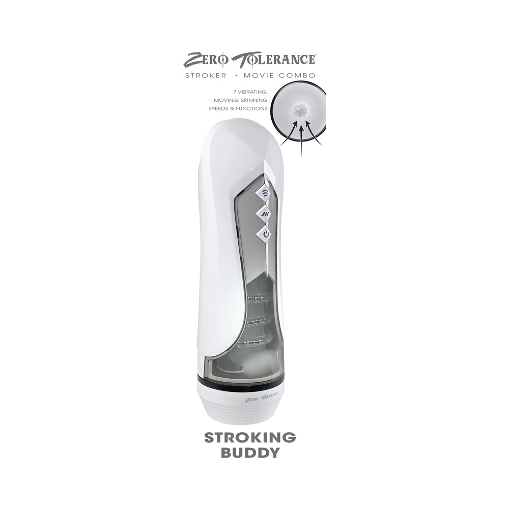Zero Tolerance Stroking Buddy Rechargeable Vibrating Stroker White - Fantasies Boutique