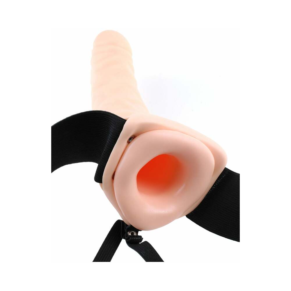 Fetish Fantasy Series 8 in. Vibrating Hollow Strap-On Beige/Black - Fantasies Boutique