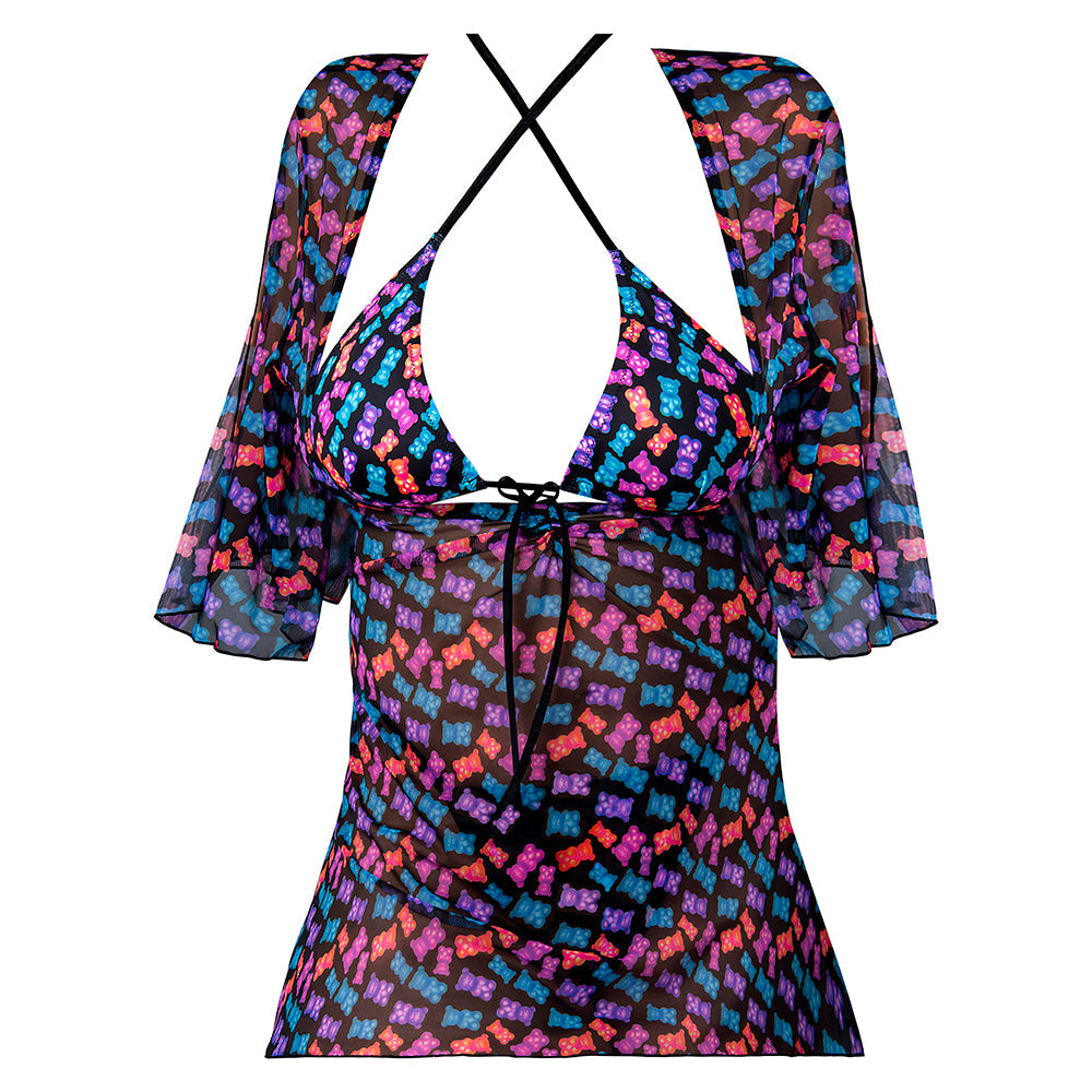 Magic Silk Hazy Dayz Halter Bra, Thong & Dress Set Gummy Bears S/M