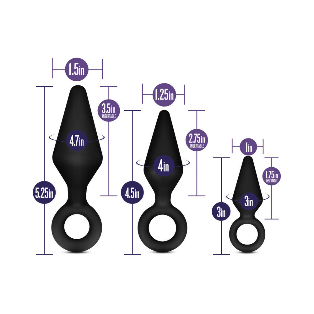 Blush Luxe Night Rimmer 3-Piece Silicone Anal Plug Kit Black - Fantasies Boutique