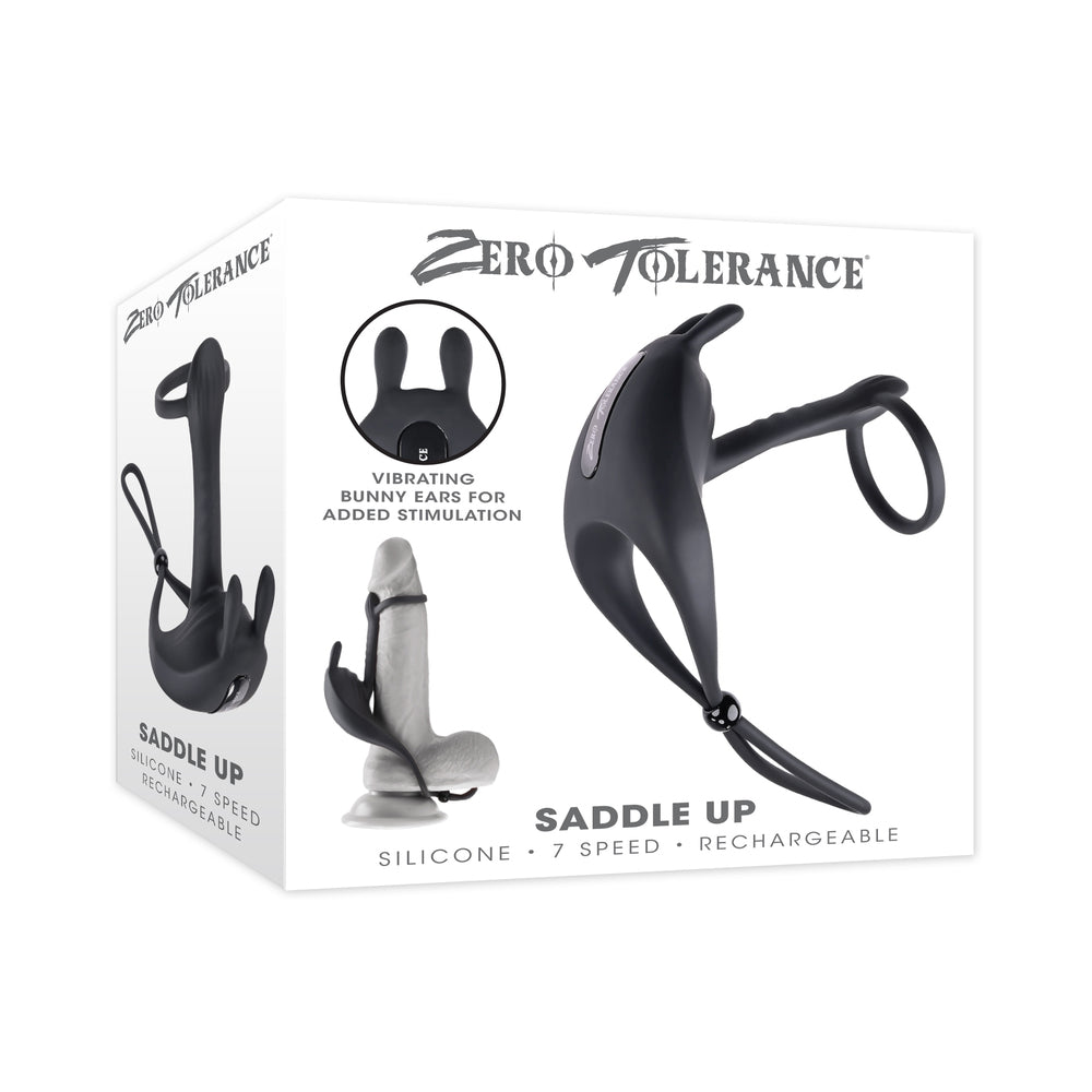 Zero Tolerance Saddle Up Rechargeable Vibrating C-Ring & Girth Enhancer Silicone Black - Fantasies Boutique