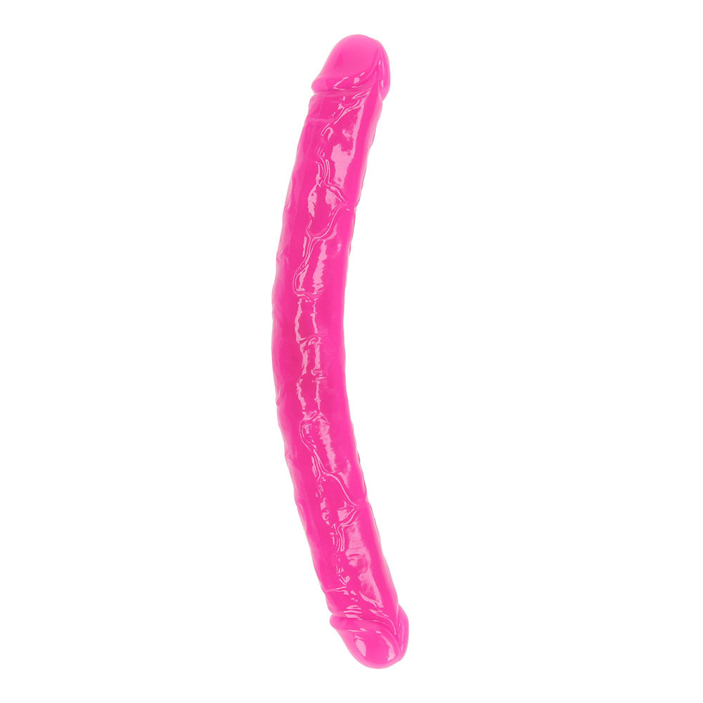 RealRock Glow in the Dark Double Dong 15 in. Dual-Ended Dildo Neon Pink - Fantasies Boutique