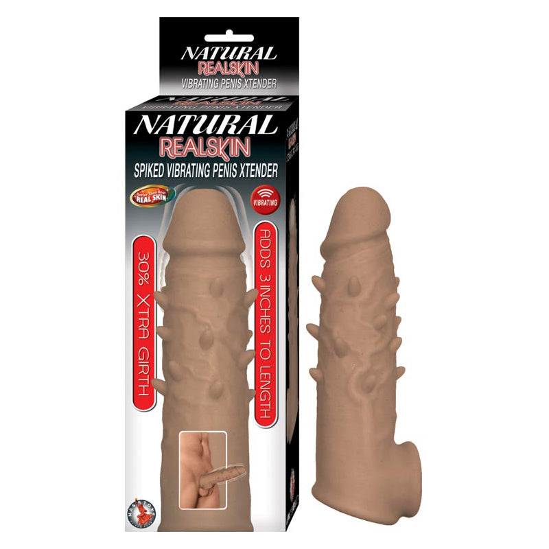 Natural Realskin Spiked Vibrating Penis Xtender - Brown - Fantasies Boutique
