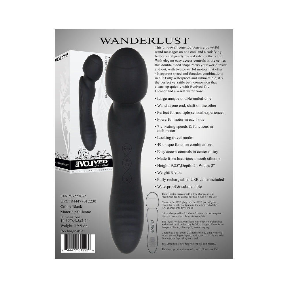 Evolved Wanderlust Rechargeable Dual-Ended Silicone Wand Vibrator Black - Fantasies Boutique