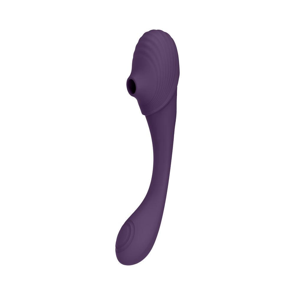 VIVE MIRAI Rechargeable Double Ended Pulse Wave & Air Wave Bendable Silicone Vibrator Purple - Fantasies Boutique