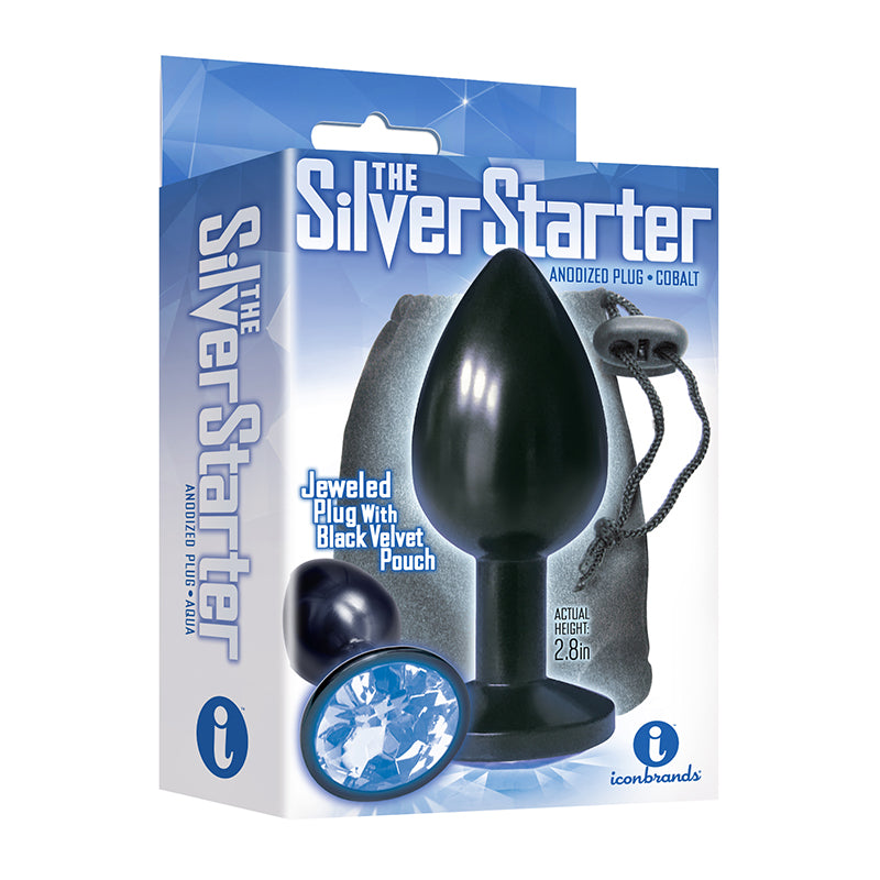 The 9's, The Silver Starter, Bejeweled Anodized Stainless Steel Plug, Colbalt - Fantasies Boutique