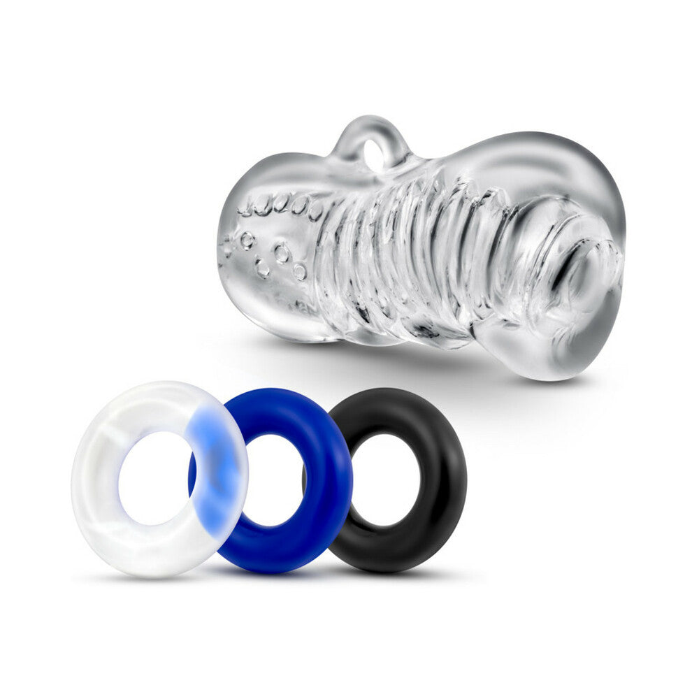 Quickie Kit Jerk Off Stroker & 3-Piece Cockring Set Clear - Fantasies Boutique