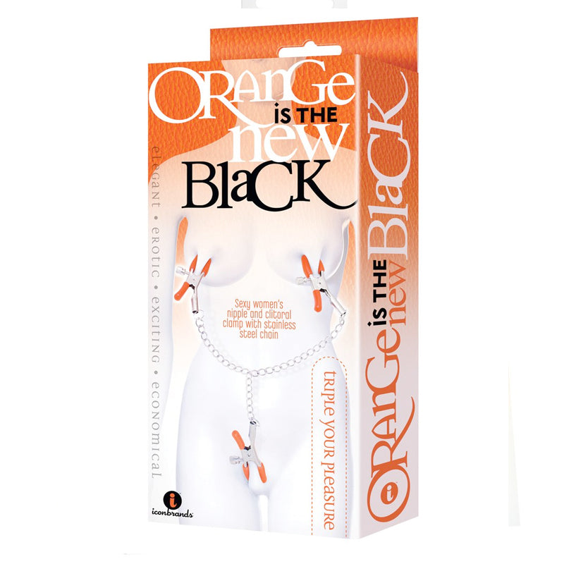 The 9's, Orange Is The New Black, Triple Your Pleasure Clamps & Chain - Fantasies Boutique