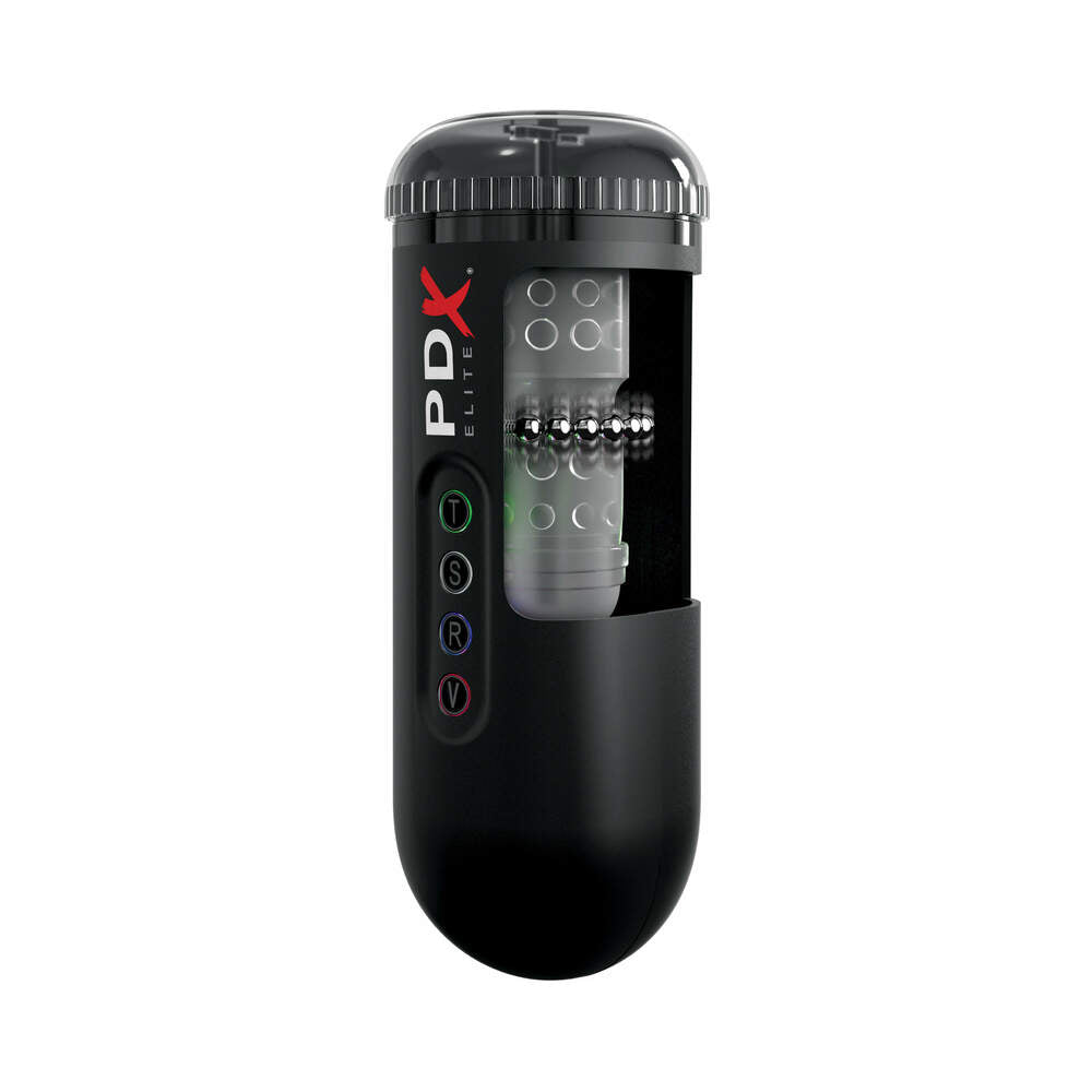 PDX Elite Moto Blower Rechargeable Thrusting Vibrating Suction Masturbator Clear/Black - Fantasies Boutique