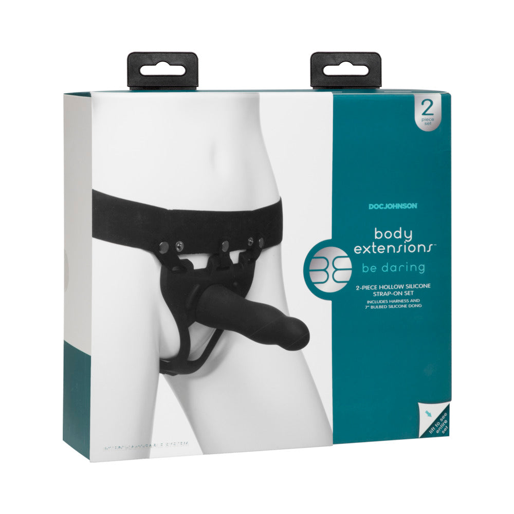 Be Daring Body Extensions Hollow Slim Dong Strap-On 2-Piece Set Black - Fantasies Boutique