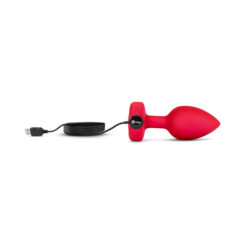 b-Vibe Vibrating Heart Anal Plug with Heart-Shaped Jewel Base M/L Red - Fantasies Boutique