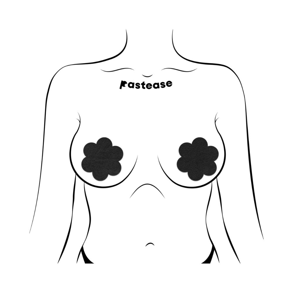 Pastease Everyday Reusable Pasties Onyx Flat Black Vegan Suede Flower Nipple Covers