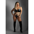 Fantasy Lingerie Edge Quilted Wetlook/Mesh Longline Underwire Bra & Strappy G-String Panty Queen Size