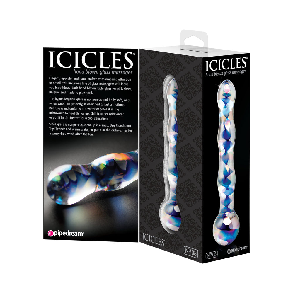 Icicles No. 8 Wavy 7 in. Glass Dildo Blue/Clear - Fantasies Boutique