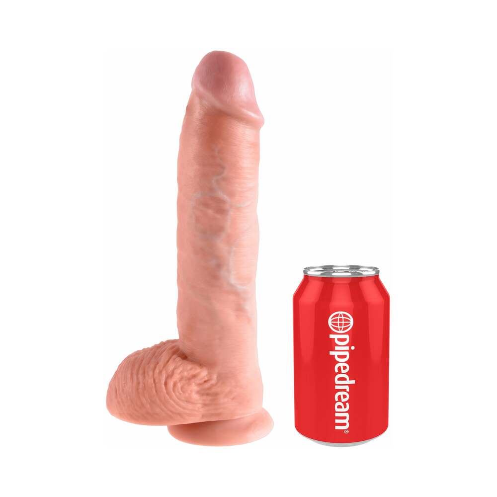 King Cock 10 in. Cock With Balls Realistic Suction Cup Dildo Beige - Fantasies Boutique