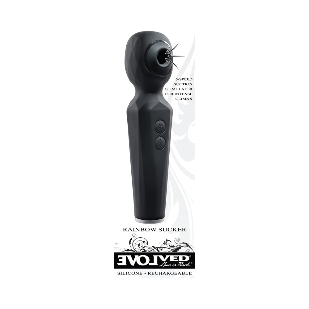 Evolved Rainbow Sucker Light-Up Rechargeable Dual-Function Silicone Suction Wand Vibrator Black - Fantasies Boutique