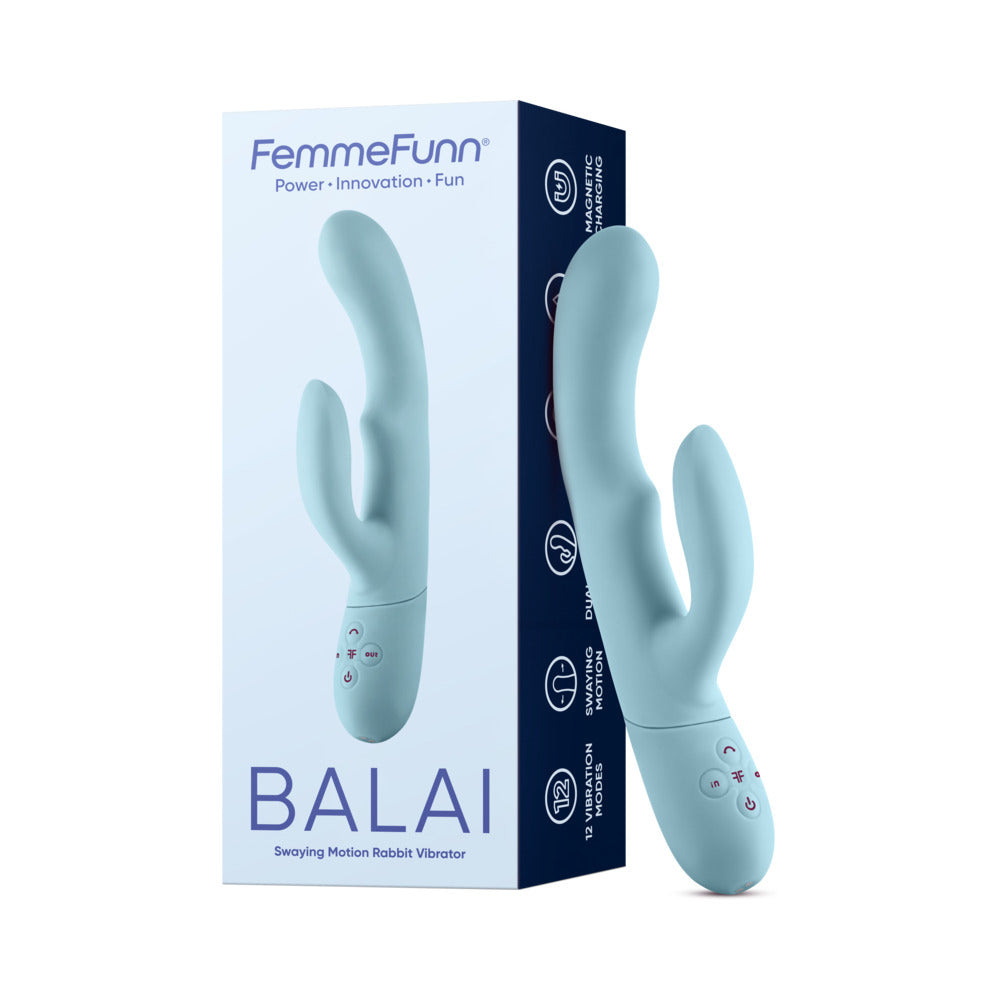FemmeFunn Balai Rechargeable Silicone Swaying Motion Dual Stimulation Vibrator Light Blue - Fantasies Boutique