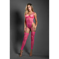 Fantasy Lingerie Sheer Next To You Crotchless Geometric Fishnet Teddy Bodystocking Neon Pink O/S