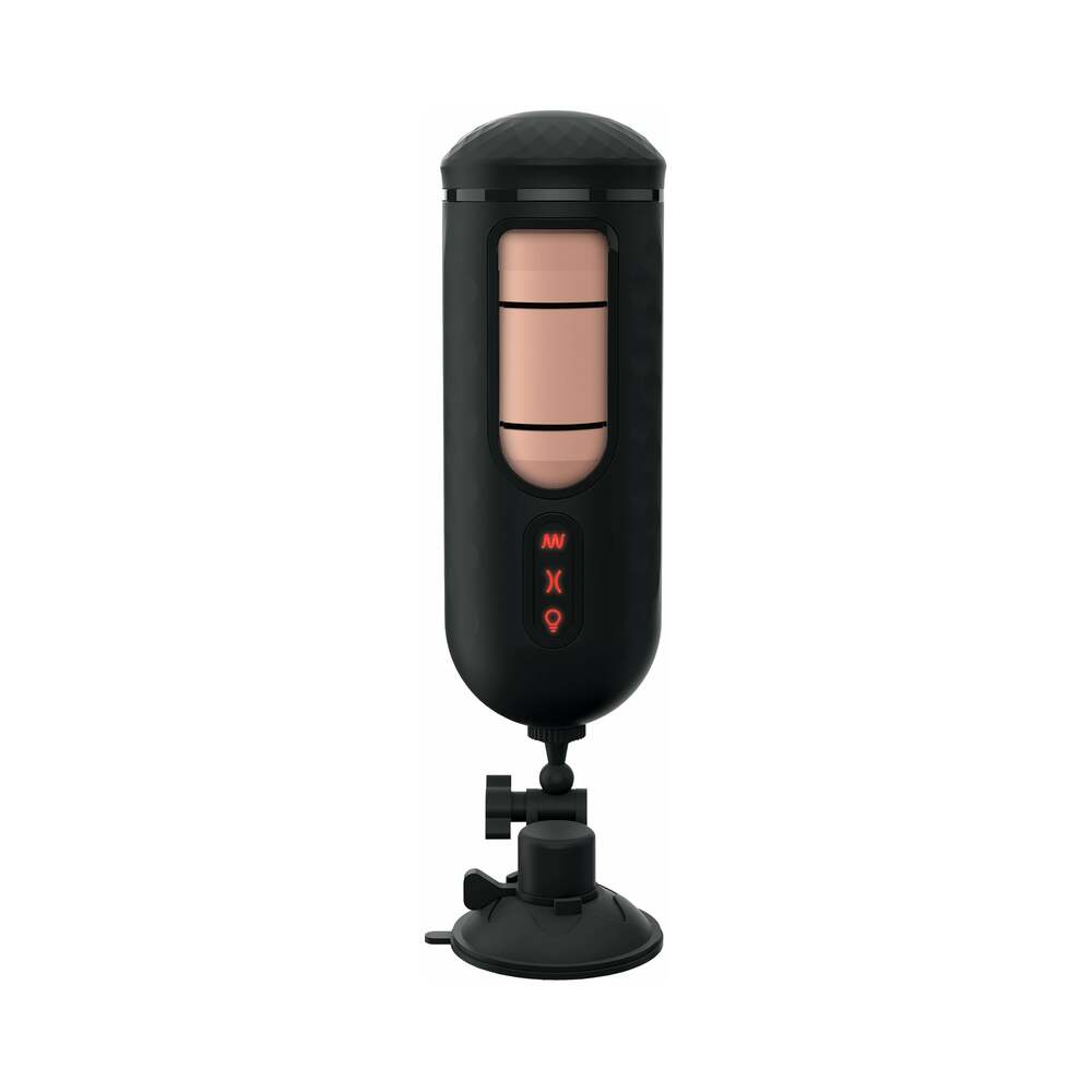 PDX Elite Vibrating Mega Milker Rechargeable Stroker With Hands-Free Suction Cup Beige/Black - Fantasies Boutique
