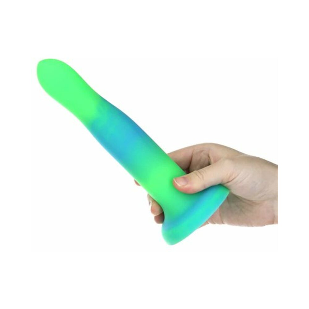 Addiction Rave Bendable 8 in. Silicone Dildo Glow in the Dark Blue Green - Fantasies Boutique
