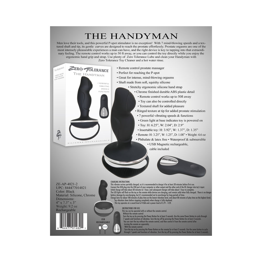 Zero Tolerance The Handyman Rechargeable Remote-Controlled Vibrating Prostate Massager Black