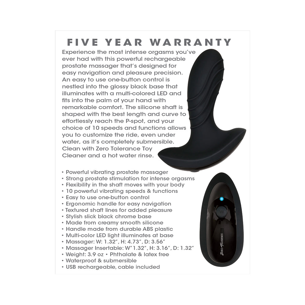 Zero Tolerance The Gentleman Rechargeable Vibrating Silicone Prostate Massager Black - Fantasies Boutique