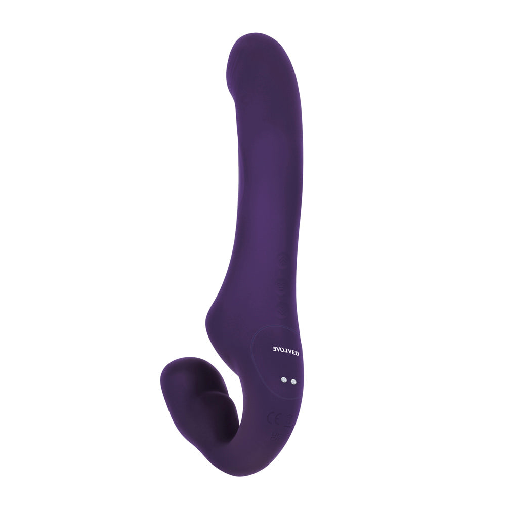 Evolved 2 Become 1 Rechargeable Remote-Controlled Silicone Strapless Strap-On With Suction Purple - Fantasies Boutique