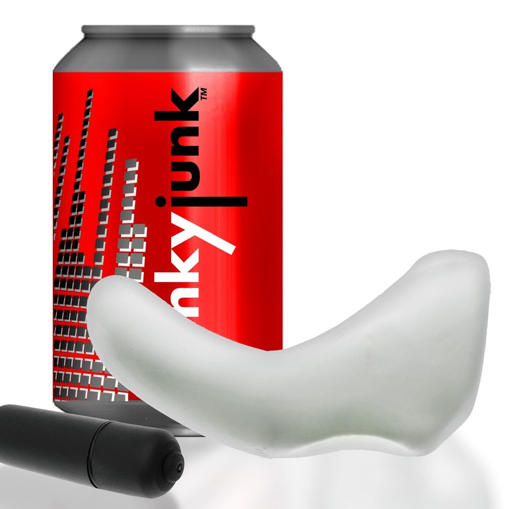 Hunkyjunk Buzzfuck Cock & Ball Sling with Taint Vibrator White Ice - Fantasies Boutique
