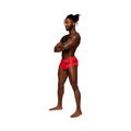 Male Power Sassy Lace Mini Short Sheer Pouch Red S - Fantasies Boutique