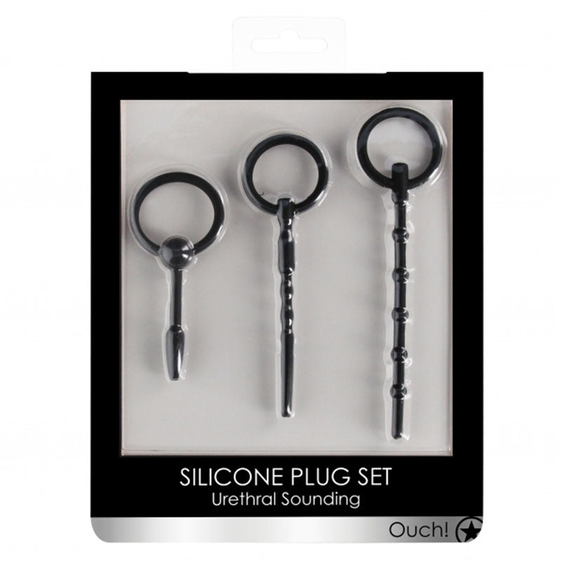 Ouch! Urethral Sounding 3-Piece Silicone Plug Set Black - Fantasies Boutique