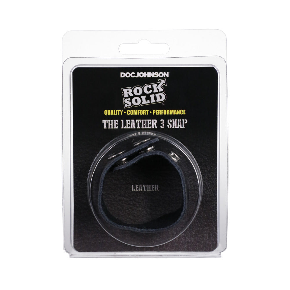 Rock Solid Adjustable Leather 3 Snap Cock Ring (Black) - Fantasies Boutique