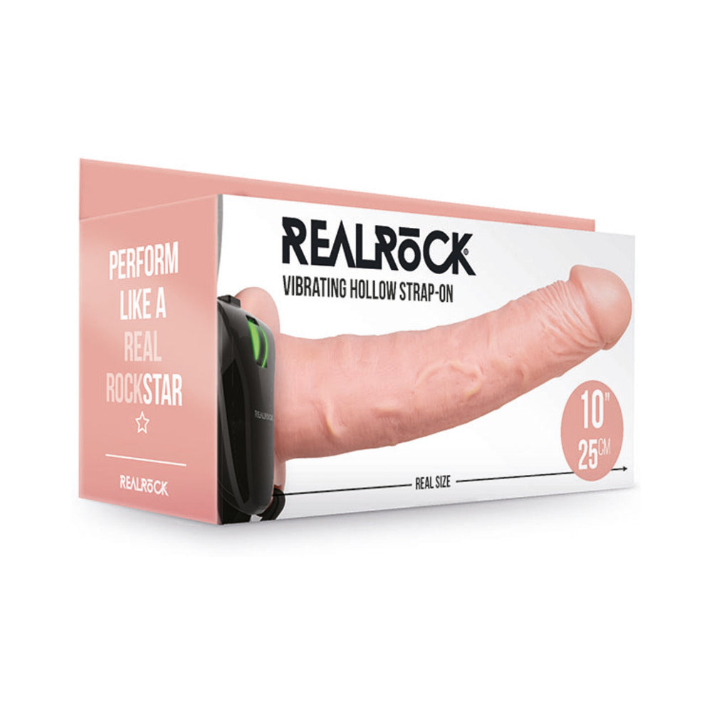 RealRock Realistic 10 in. Vibrating Hollow Strap-On Beige - Fantasies Boutique