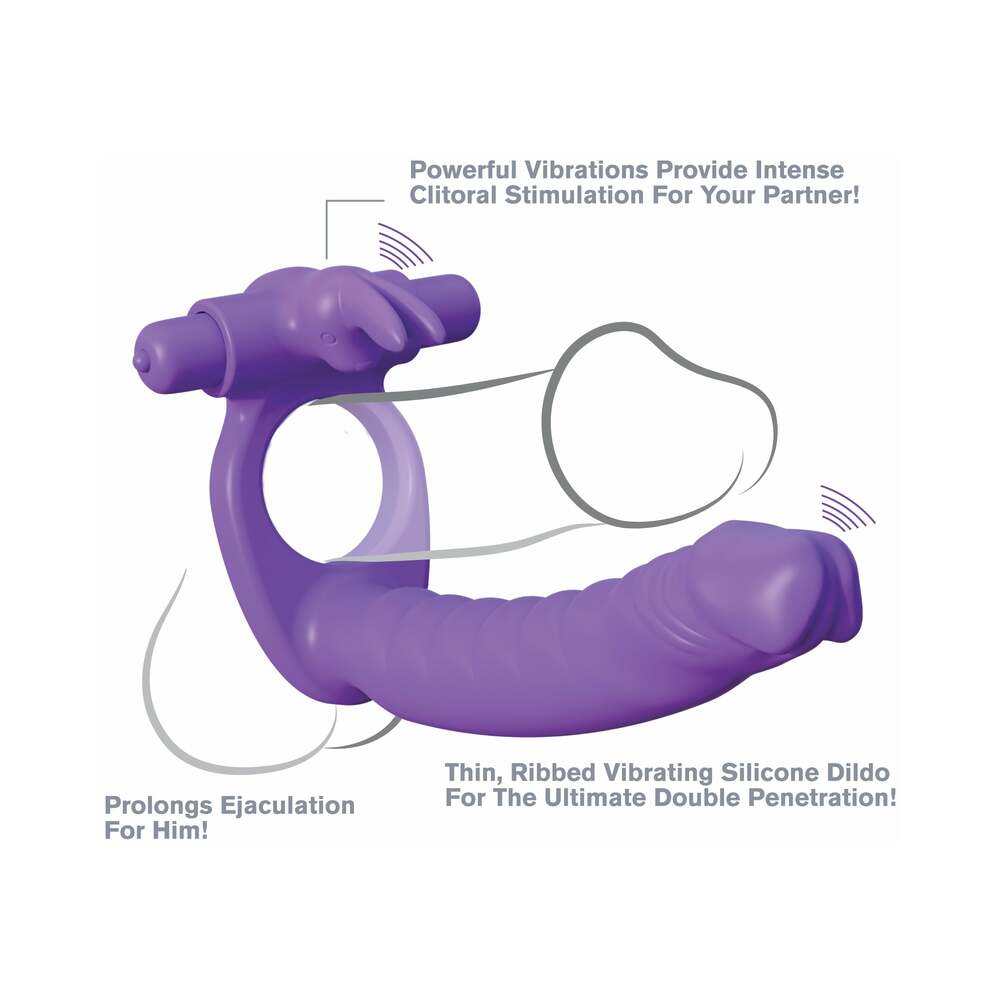 Fantasy C-Ringz Double Penetrator Vibrating Rabbit Dual Entry Cockring Purple - Fantasies Boutique