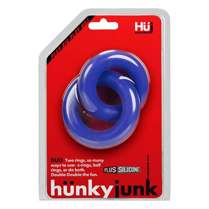 Hunkyjunk DUO linked cock/ball rings cobalt - Fantasies Boutique